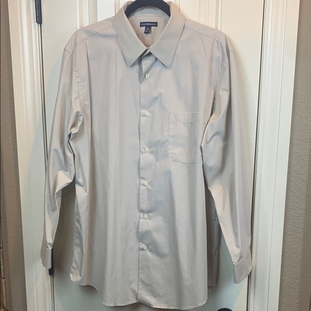 Croft & Barrow Beige/Cream Long Sleeve Dress Shirt, 16 1/2-17, 32/33